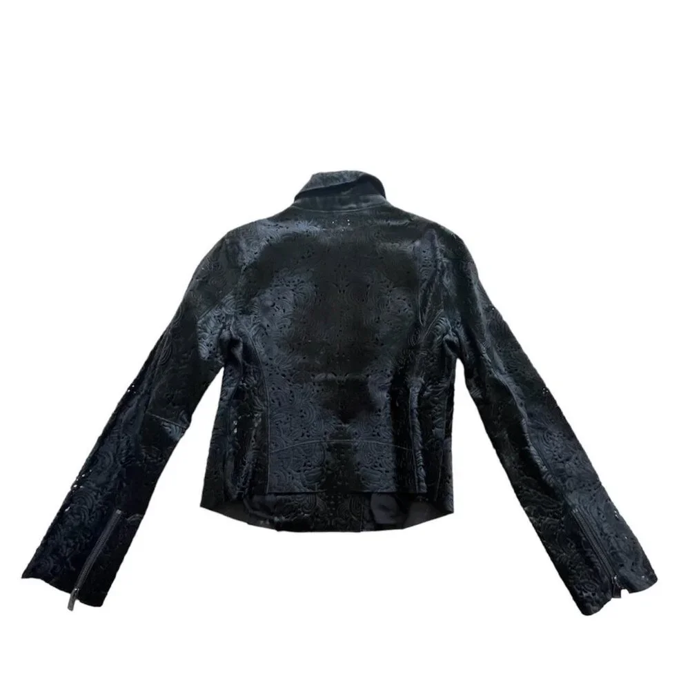NWT Haute Hippie 100% Real Calf Fur Laser-Cut Moto Jacket – Size M (MSRP $2,495) - Picture 2 of 4